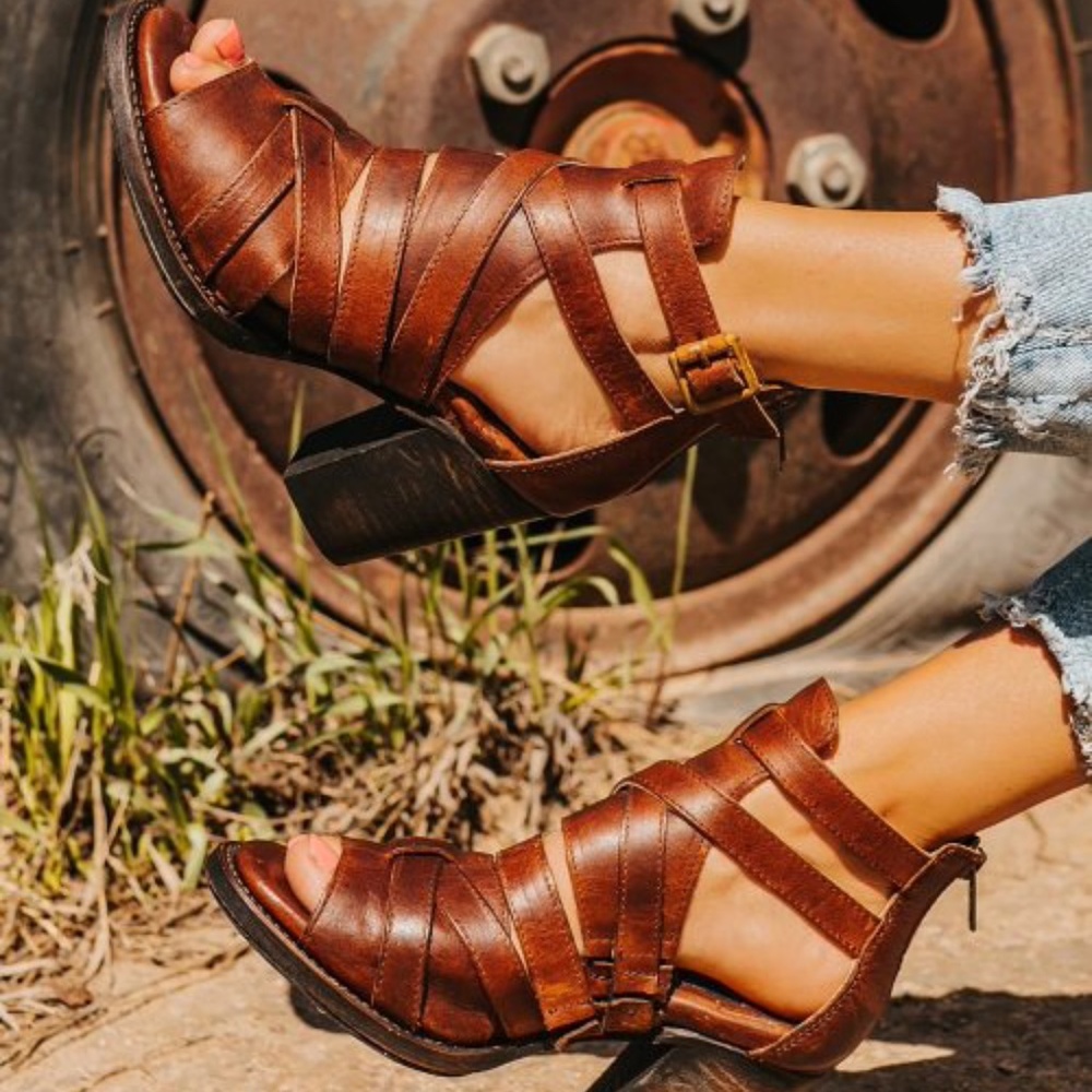 Yasirun Brown Contrast Strappy Sandal Heel Shoes